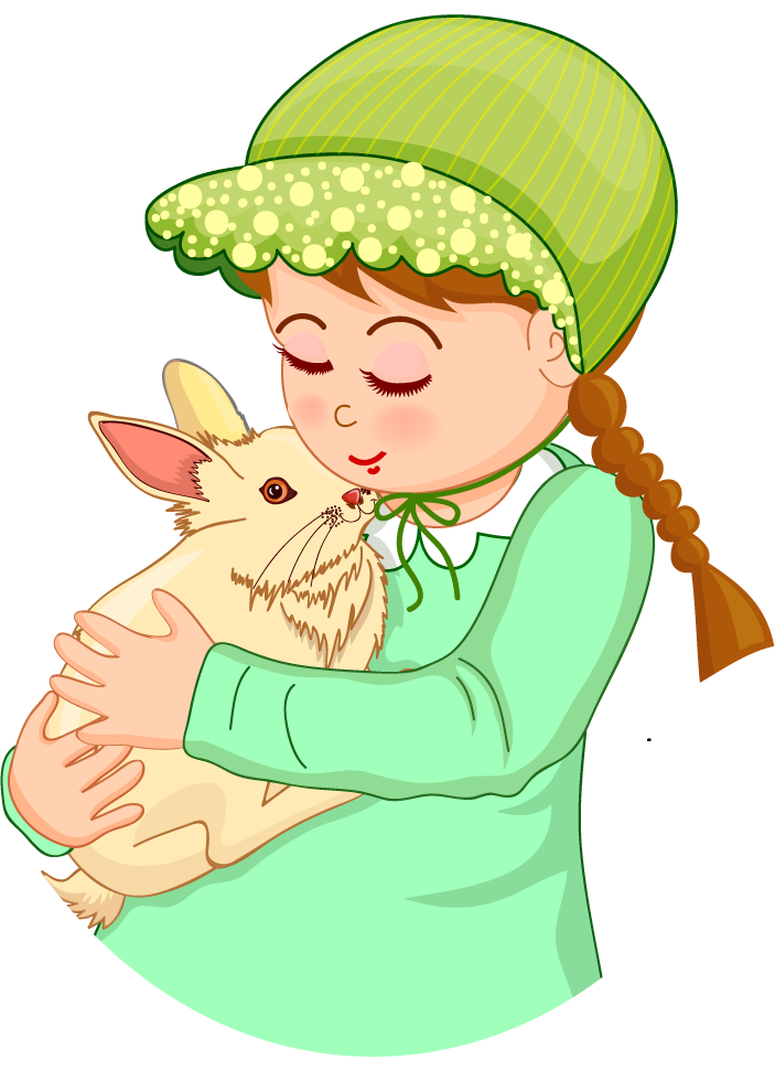 free baby hugging rabbit cartoon charact... | Magipik Free Vector