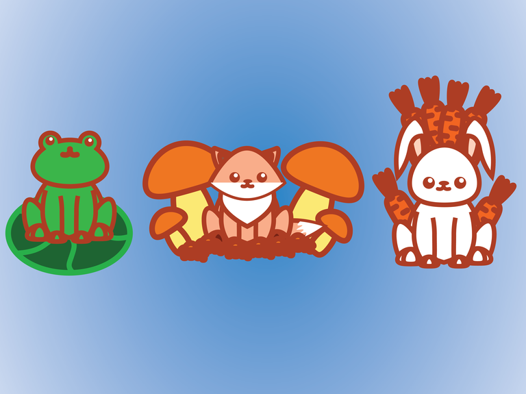 cute animal rabbit fox frog friends with cheerful characters and ...