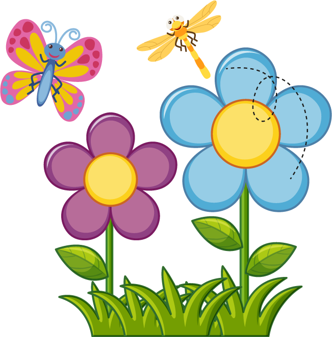 colorful cartoon style insect with smiling flowers and playful nature ...