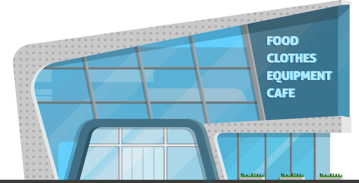 shopping mall front illustration with modern architecture showcasing ...